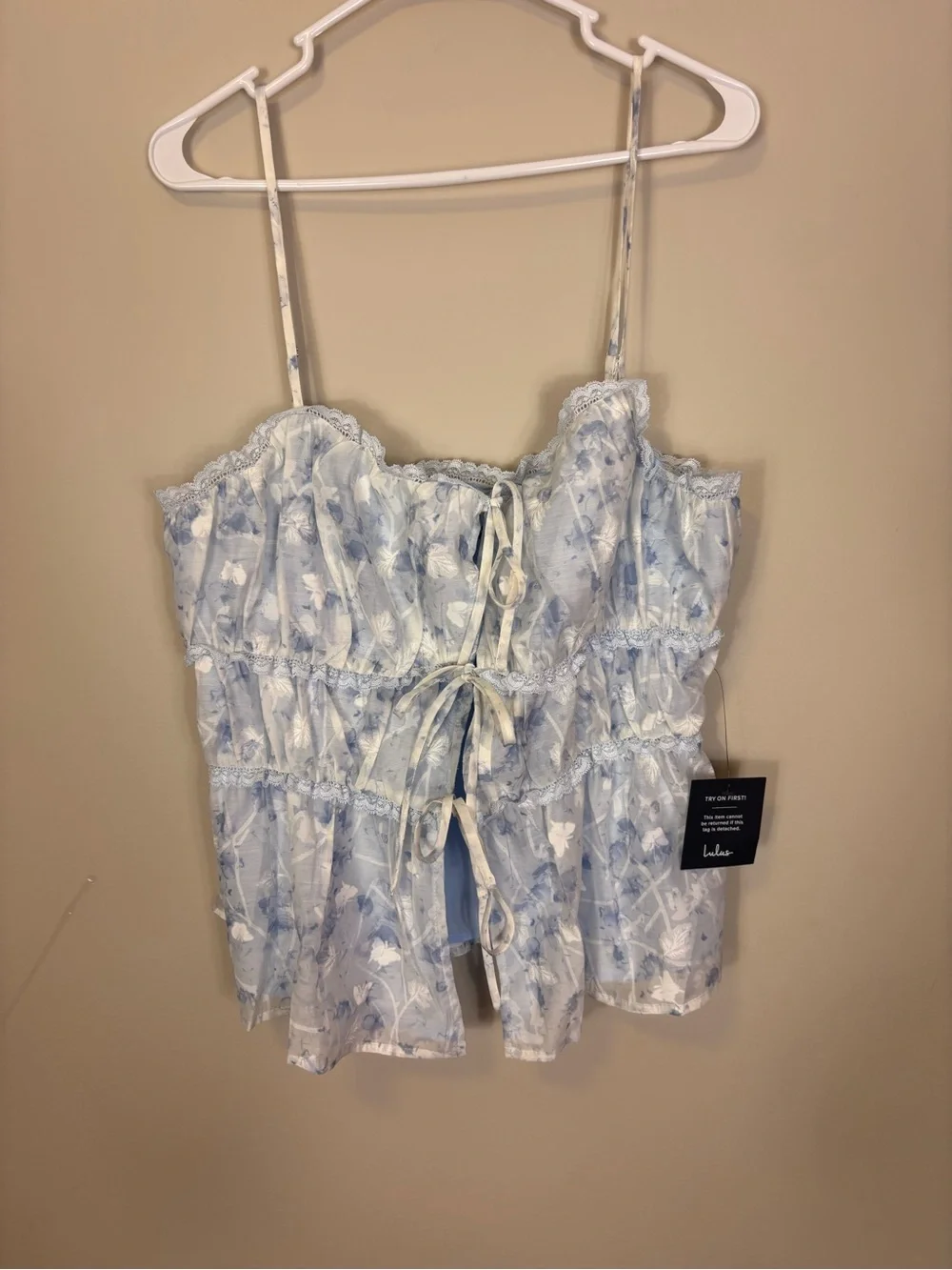 New Lulu's Pale Blue Floral Tie-Front Camisole Tank Top XL